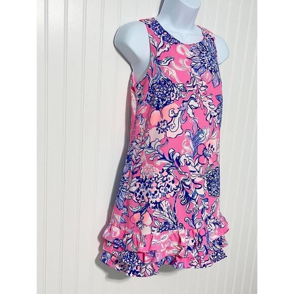 Lilly Pulitzer Marla Romper Sun Drenched Pink Tropics Ruffle Hem Crepe Size 00 - Picture 5 of 13